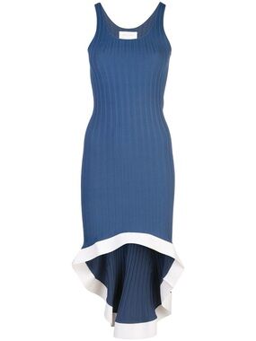 Esteban Cortazar Ribbed Knit Midi Dress Size Small Blue